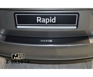  Накладка с загибом на задний бампер (карбон) для Skoda Rapid 2013+ (NataNiko, Z-SK10+k)